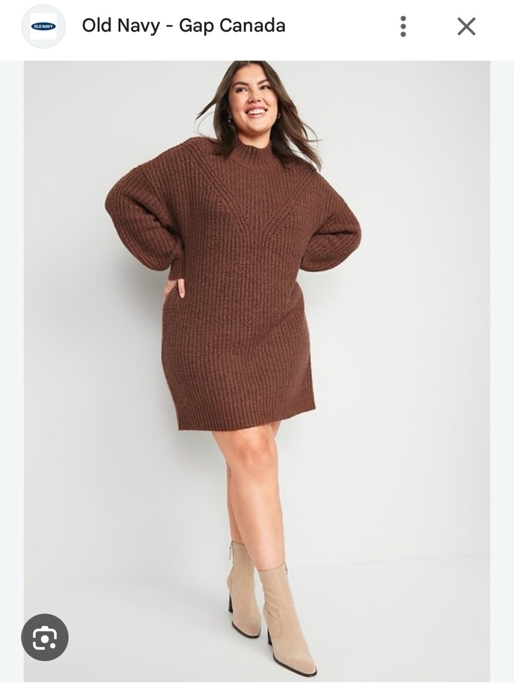 Brown Ribbed Turtleneck Sweater Dress